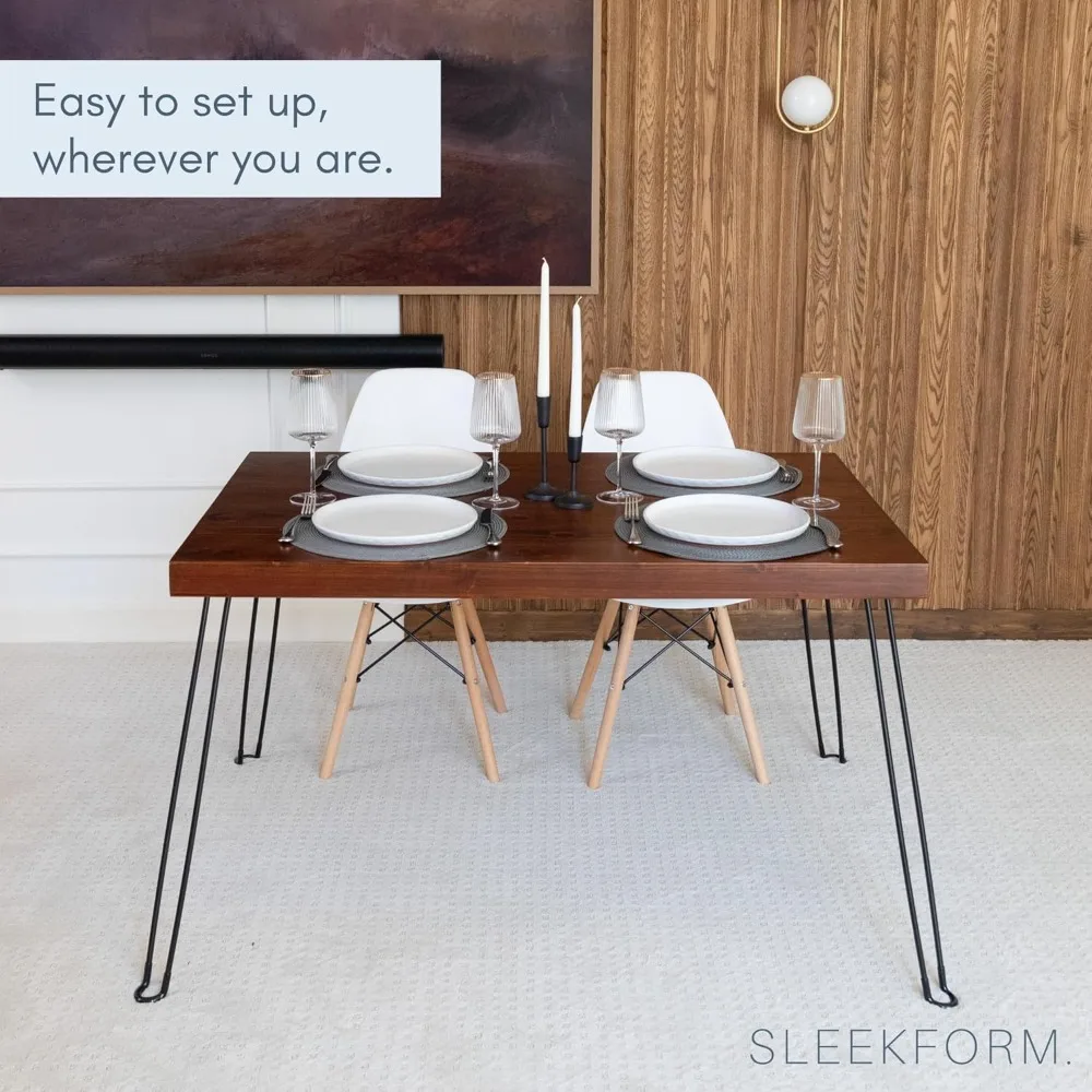 Mesa dobrável de madeira compacta para 4 - Design de perna em grampo - Mesa de jantar portátil de 4 pés