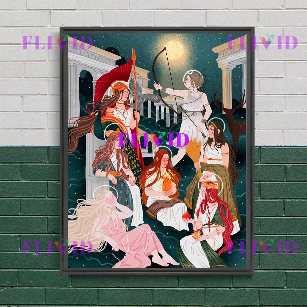 Moonlight Fairy,Hecate,Aphrodite,Hera,Goddess Abstract Wall Art Canvas Painting,Pagan Sabbath Gothic Art Poster Print Home Decor