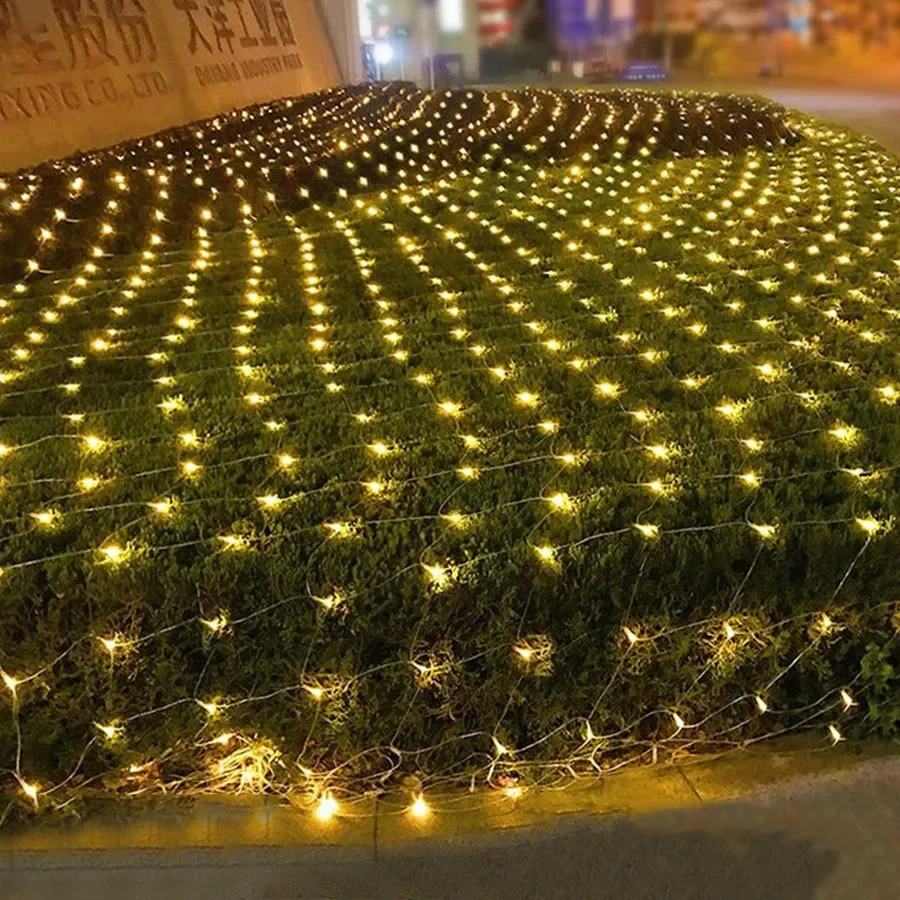 Solar or EU Plug Net Light Mesh Fairy Lights Waterproof Garland With 8 Modes Timer Christmas Decorations For Home 3M*2M Holiday