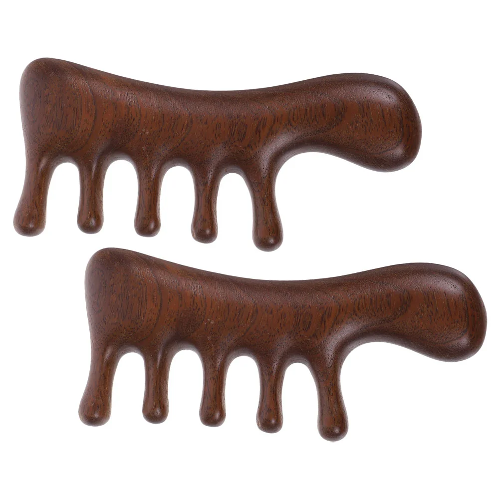 2Pcs Wood Creative Appearance Comb Fine Smooth Massage Comb Handle Wide Tooth Comb