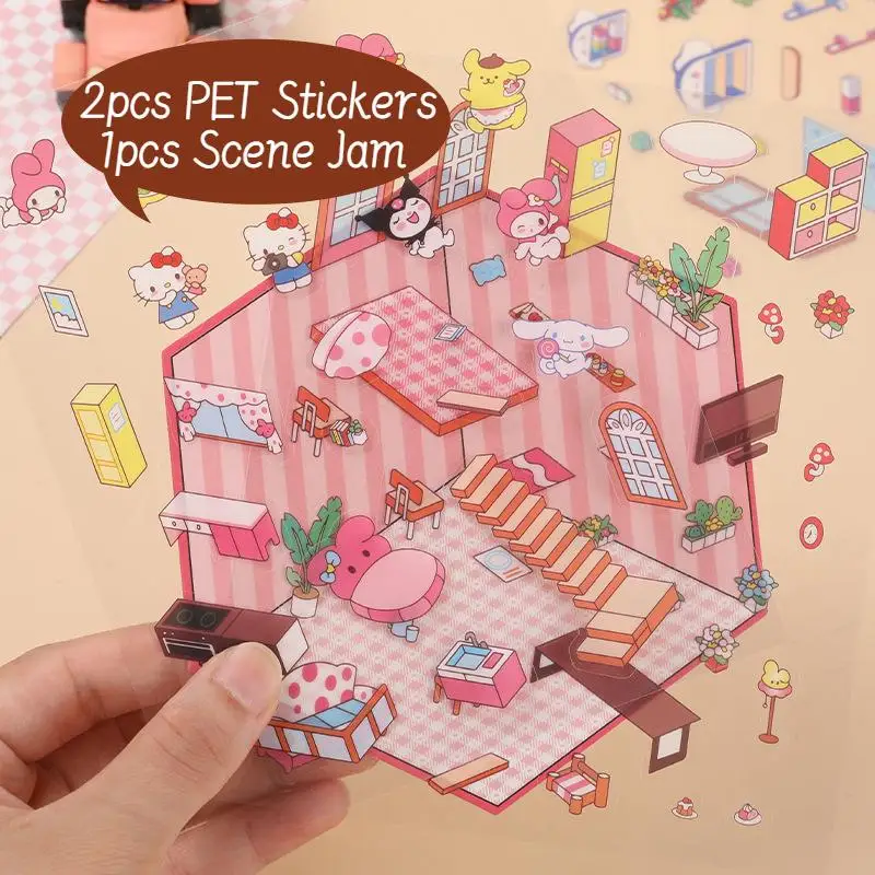 Sanrio Landscape PET Sticker House 3D Three-dimensionality Repeatable Small and Exquisite Diy Creative Children's Stickers