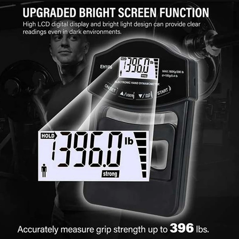 New Grip Strength Tester,396Lbs/180Kg Digital Hand Dynamometer Grip Strength Meter USB LCD Screen Hand Grip Dynamometer