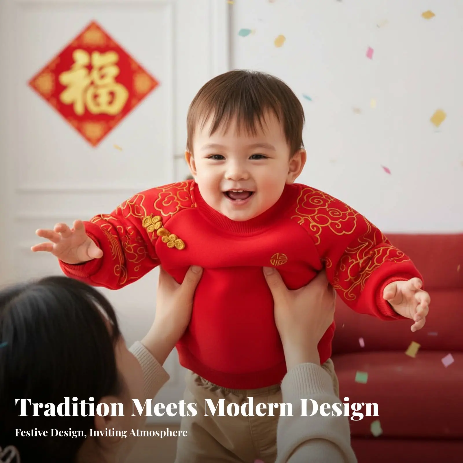 Infant New Year Costume, Chinese Style Tang Suit, Red Festive Dress, Boys & Girls, Soft Material - view 2