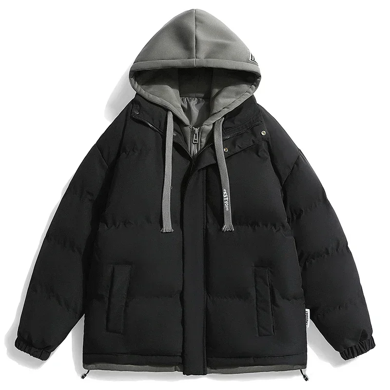 Men's Winter Leisure Fashion Trend Fake Two Piece Hooded Warm Cotton Clothes Jacket Coats