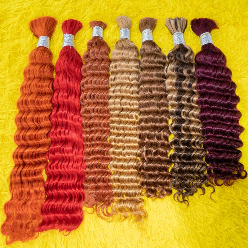 ディープウェーブヘアバルク 100% 人毛エクステ ウェフトなし ブロンド カール ナチュラルブラック ベトナム産 ボヘミアンブレイズ 30インチ 卸売