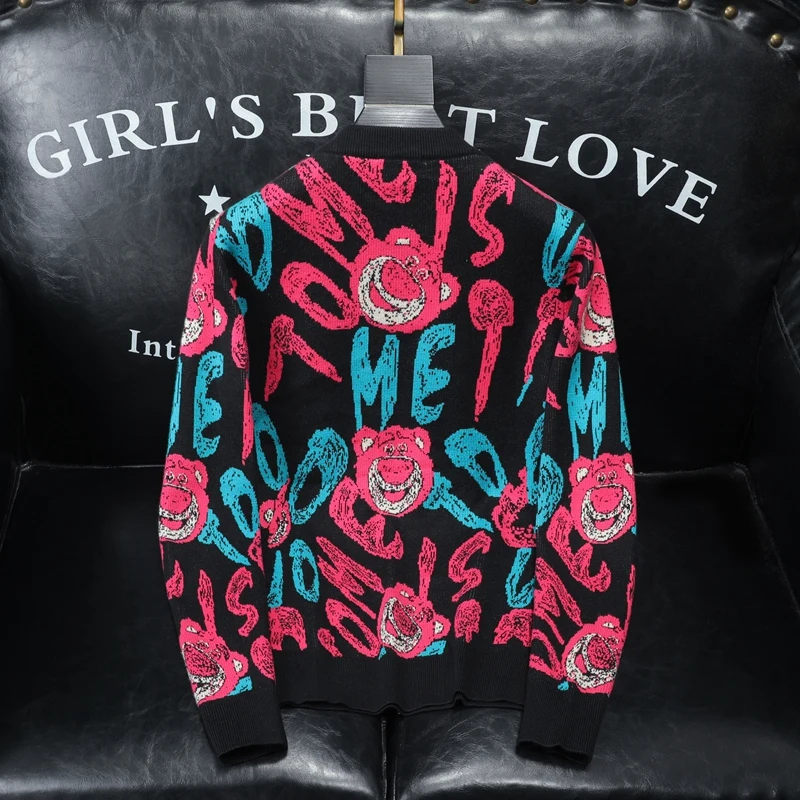 Outono/inverno masculino camisola de malha pullovers impressão em torno do pescoço camisola 2025 designer qualidade casual masculino kint jumper