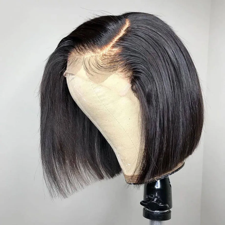 

100% Human Hair Bone Straight Short Bob Lace Front Wig 13x4 13x6 HD Lace Frontal Wigs Natural Black Brazilian Wig PrePlucked
