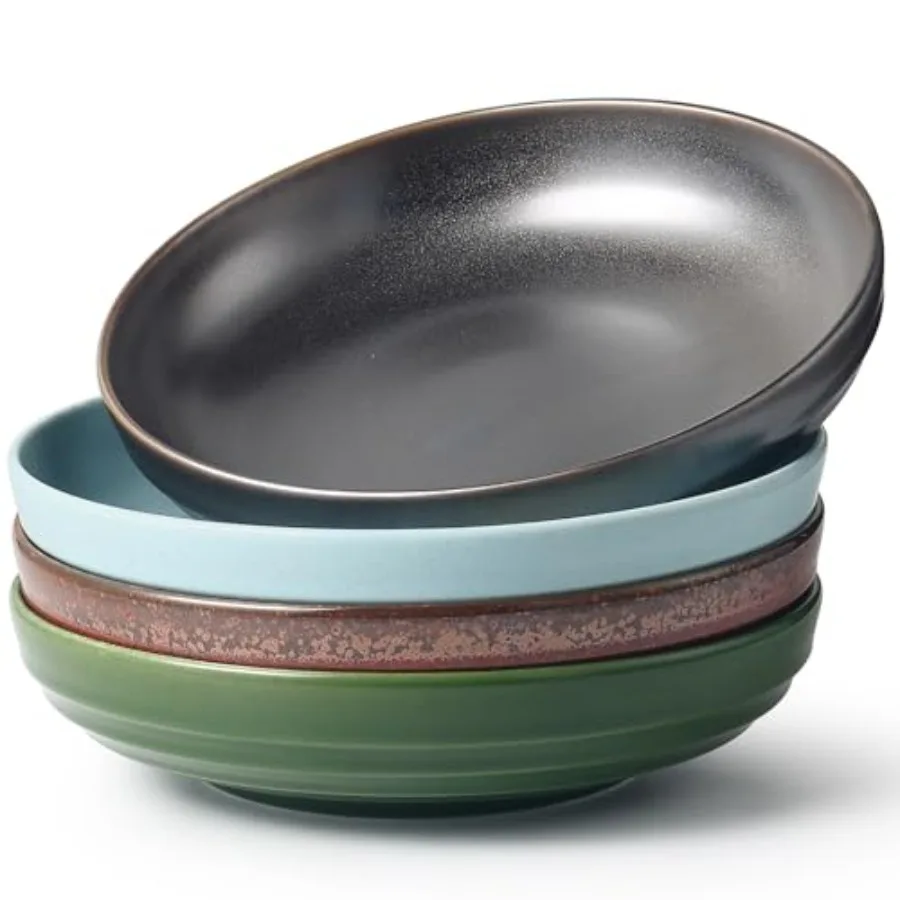 

Stoneware Pasta Bowls 9-inch Set of 4 42 oz Reactive Glaze Large Salad Bowls Scratch-Resistant Ceramic Serving Bowls Four Color