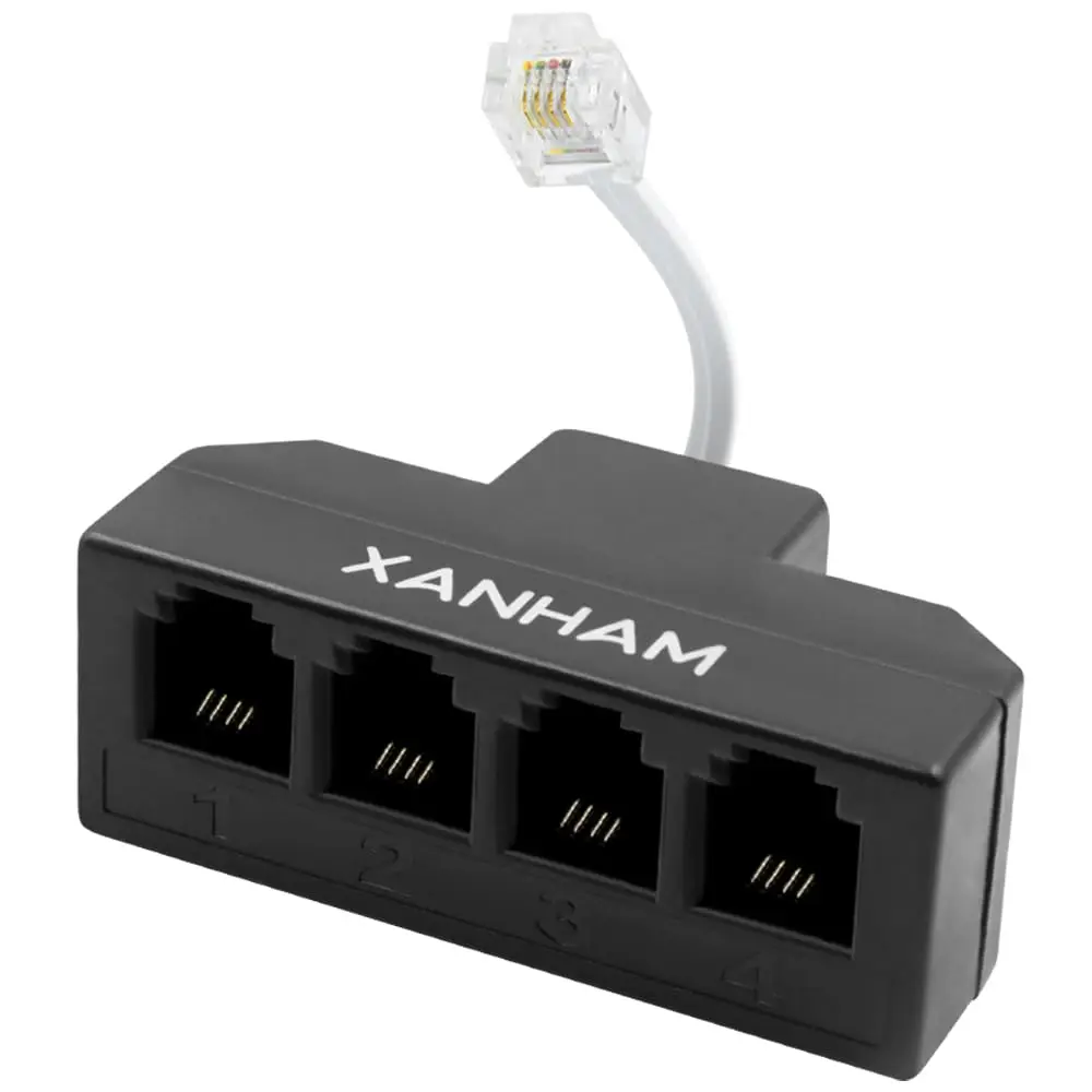 

RJ11 Cable 4 Way Splitter 6P4C Connector Phone Line Cord Adapter 3 inch for Landline Telephone Wire Black