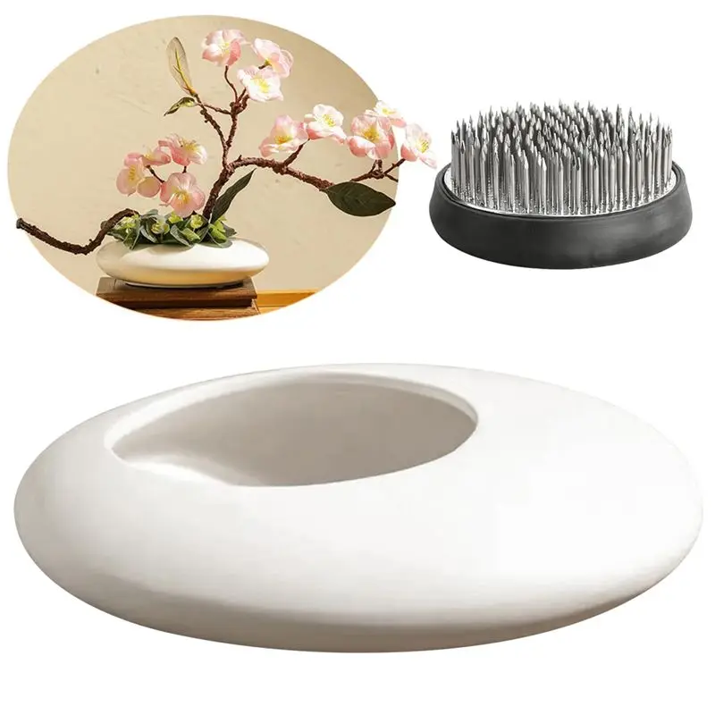 Lightweight Sentimental Vase Set,Pebble Shaped Flower Arrangement Bowl With 2Inch Flower Frog Pin Frog Stem Holder