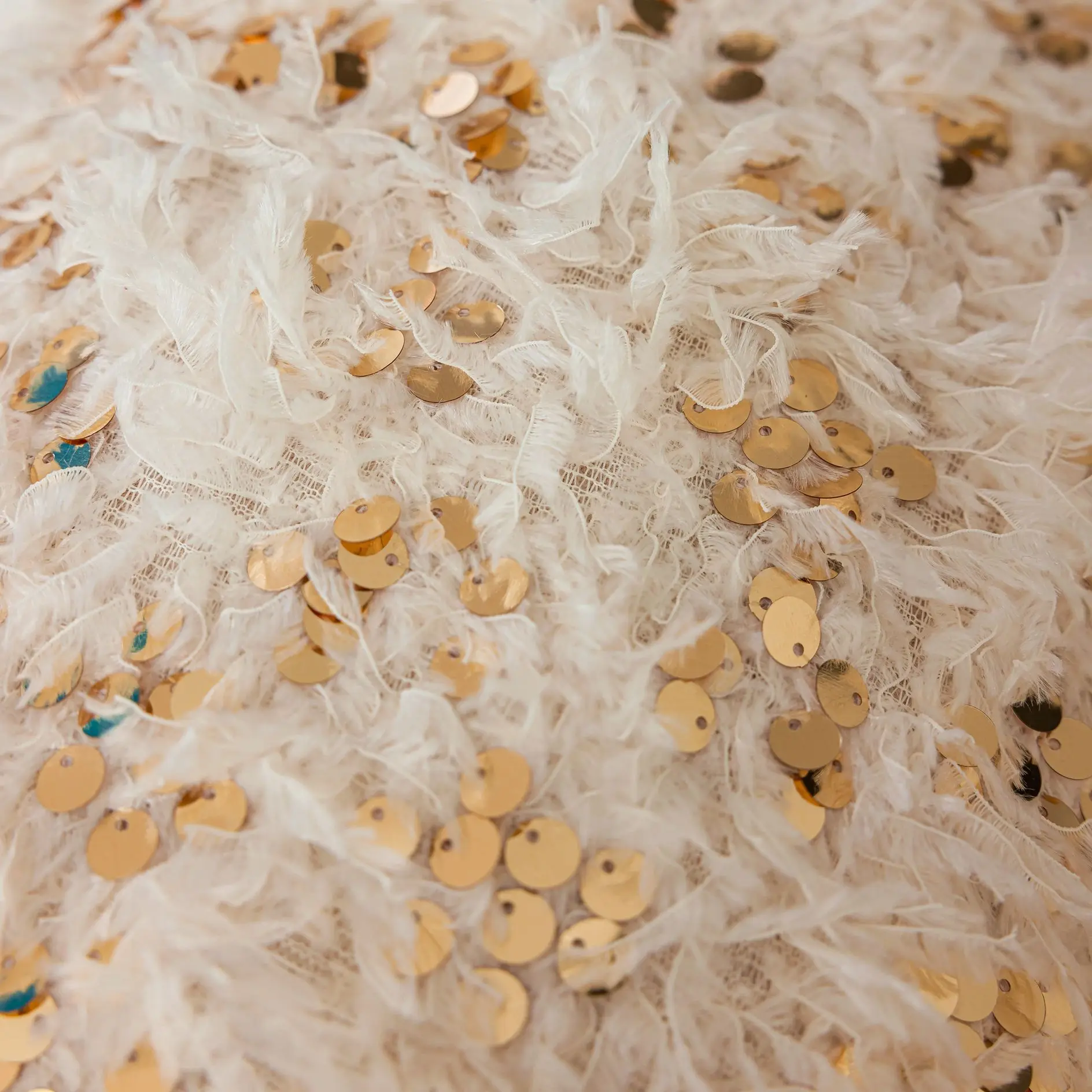 Embroidered Gold Glitter Pillow Case Bedhead Cream White Plush sequin Cushion Cover