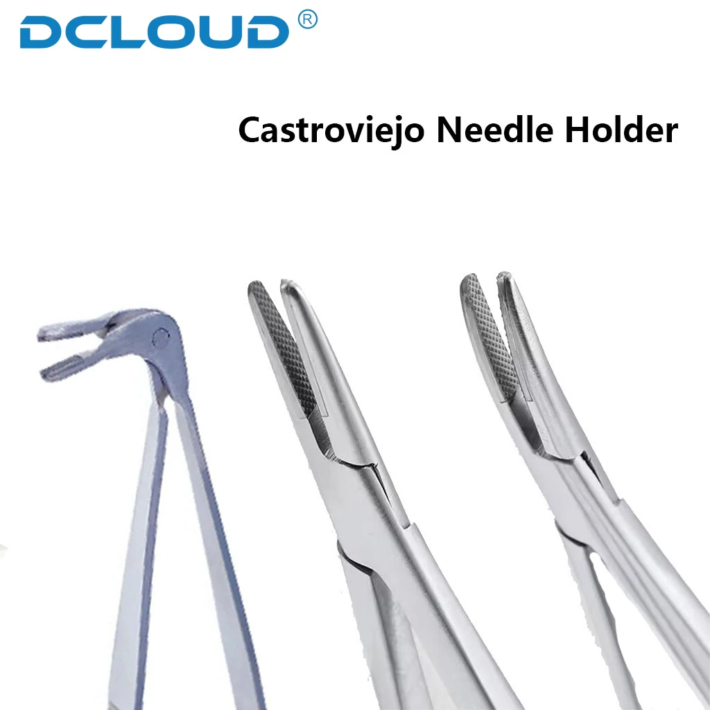 Porta agujas dentales Castroviejo, pinzas para implante de ortodoncia con cerradura, herramientas de dentista, 14cm/16cm/16,5 cm, 1 ud.