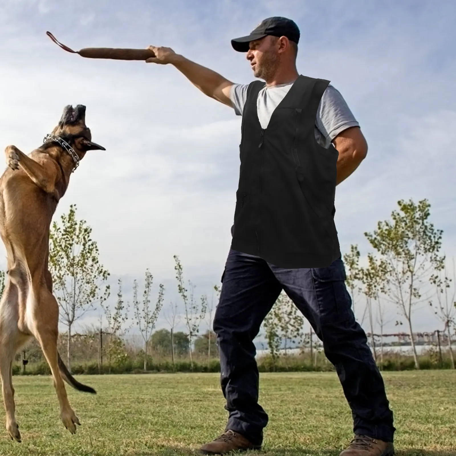 プロの犬訓練師用ベスト、ペットハンドラー向け、通気性のある軽量メッシュ裏地、調節可能なウエスト、2つのジッパーポケット付き