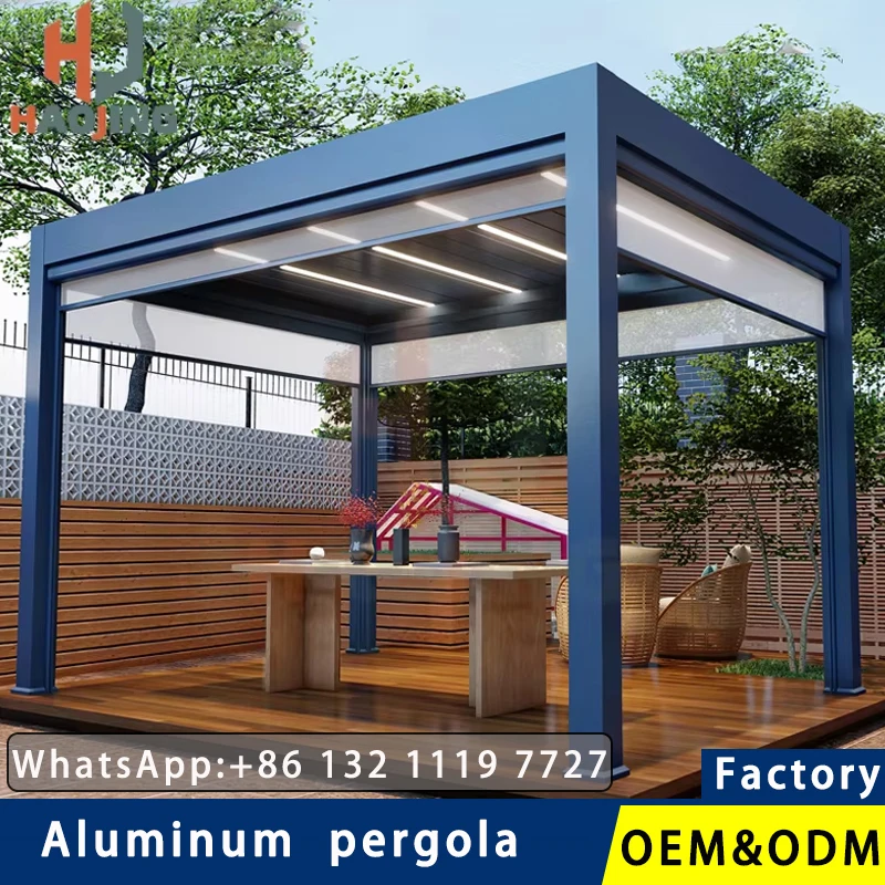 Gazebo de jardín al aire libre, pabellón de aluminio impermeable 4x3 4x4 6x3, pérgola de Metal Bioclimatica, plegable eléctrico personalizado
