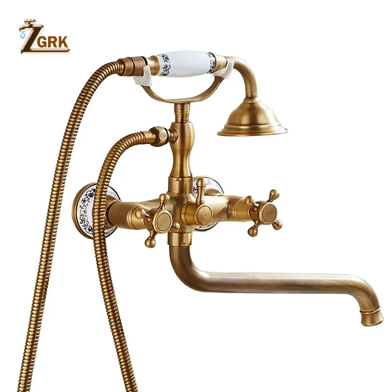 Imagem -03 - Zgrk Torneiras de Chuveiro de Latão para Banheiro Montagem na Parede Bocal Sanitário Festa Conjunto de Torneira Hs021q