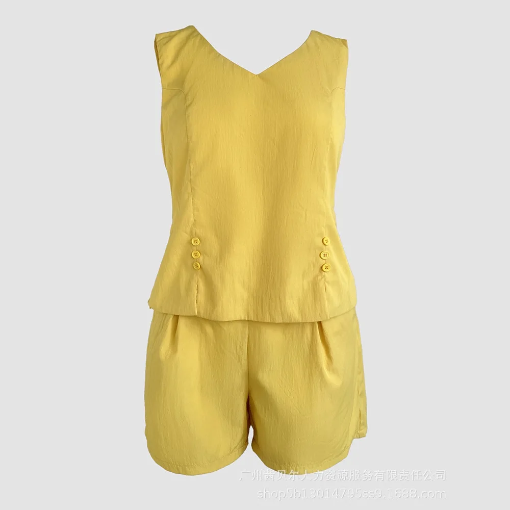 Conjuntos de shorts 2 peças conjuntos de roupas de verão camis topos roupas femininas com decote em v sem mangas coletes topo + conjuntos curtos