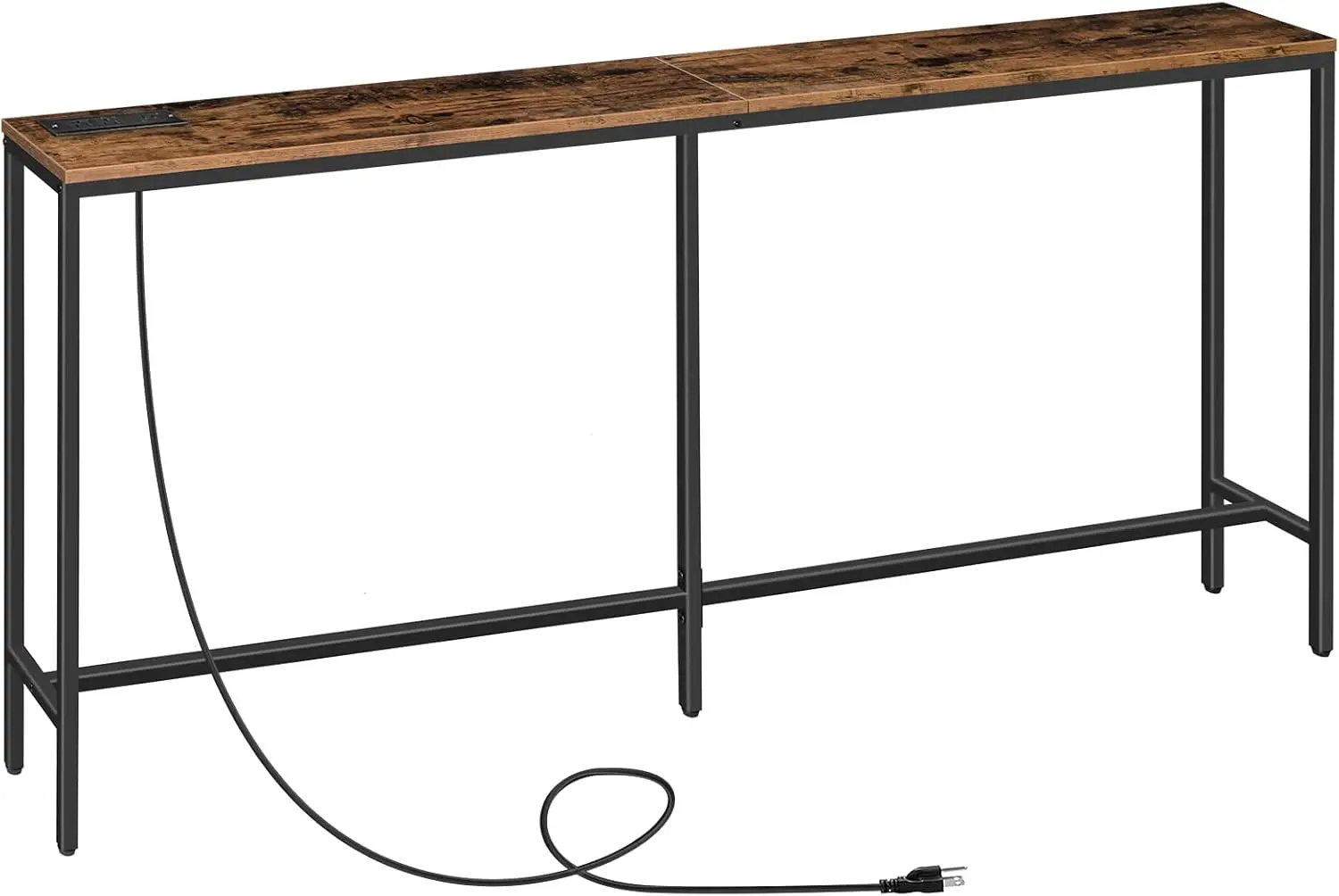 

70.9'' Narrow Sofa Table with Power Outlet & USB Ports, Industrial Rustic Brown Console for Living Room Entryway