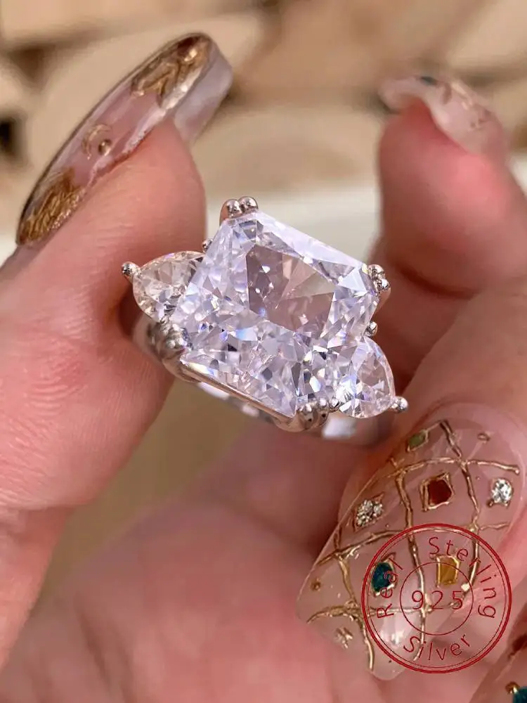 

925 Sterling Silver Shiny Simple Classic 5-Carat Zircon Ring For Women Engagement Wedding Luxury High Quality Fine Jewelry
