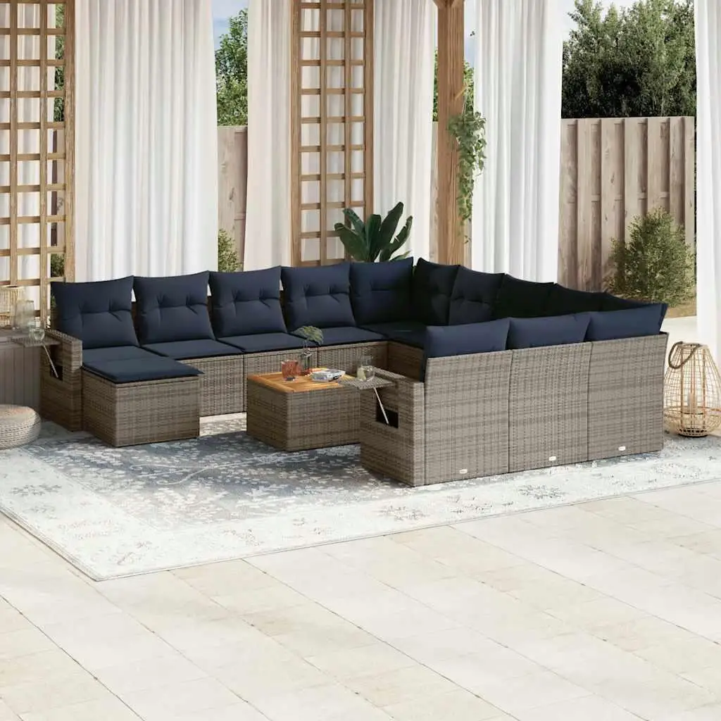 

Cozy 13 Piece Outdoor Sofa Set with Cushions Weather Resistant Gray Poly Rattan Furniture