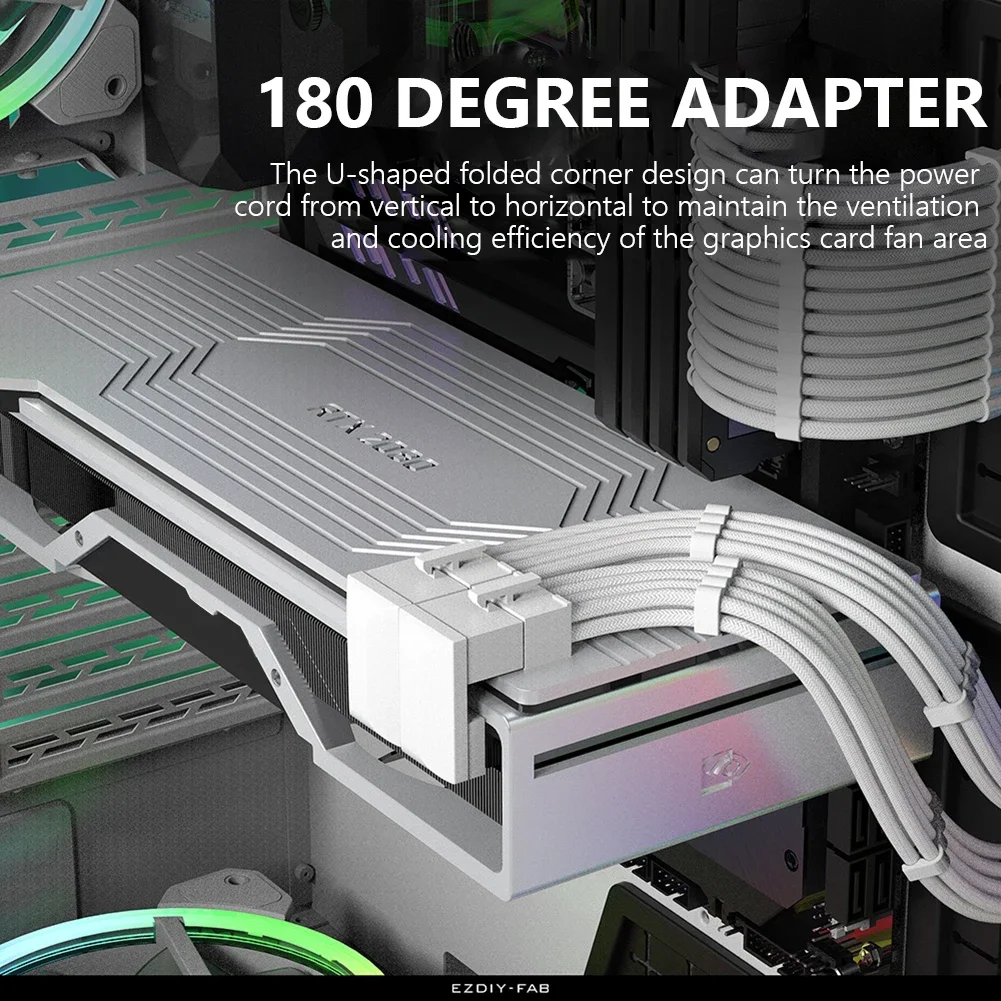 2PcsATX GPU VGA PCIe 8 Pin 6Pin U to 180 Degree Angle Connector Power Adapter Board for Desktop Video Card Graphics Reverse Type