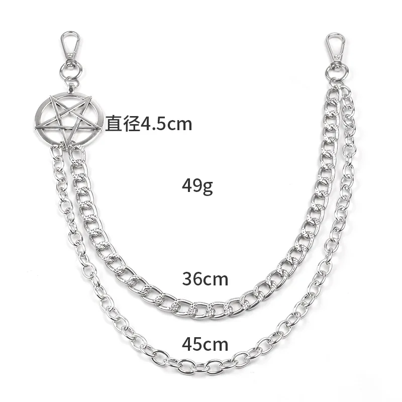 Punk Metal Chain Pentagram Keychains For Men Women Waist Key Chain Trouser Jeans Hip-hop Pants Belt Gothic Rock Emo Accessories