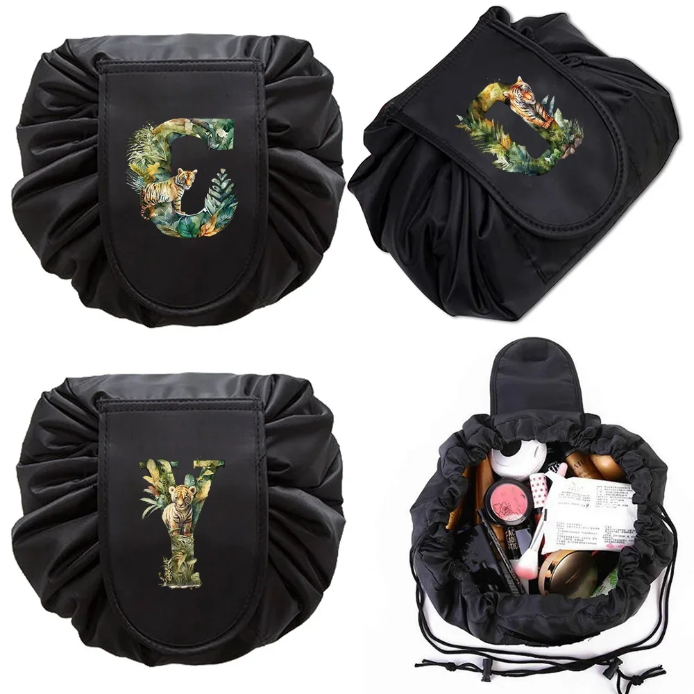 Large Capacity Fashionable Leisure Travel Jungle Tiger Letter Print Pattern Makeup Bag Simple Portable Storage Bags Cosmetic Bag