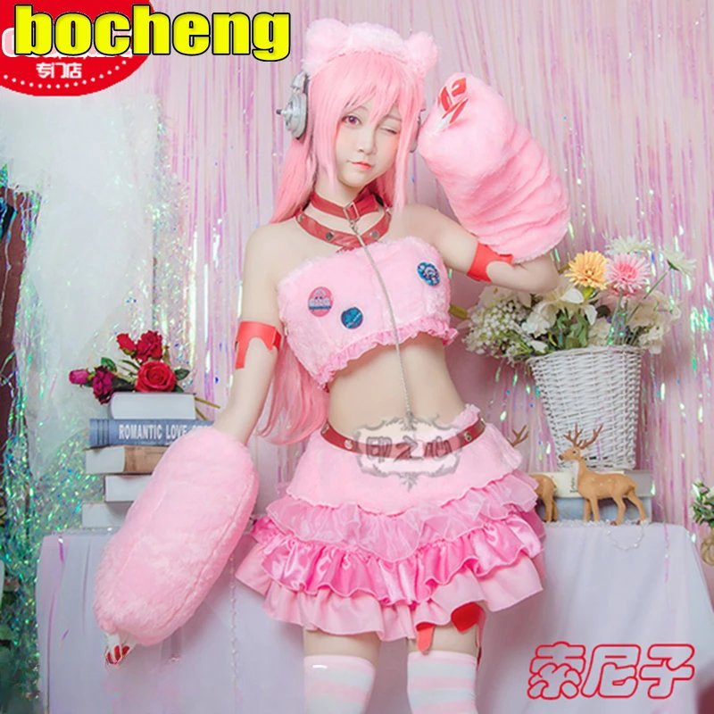 

Anime Super Sonico Cosplay Pink Cute Lolita Dress Uniform Cosplay Costumes Halloween Suit For Women Outfit New 2020