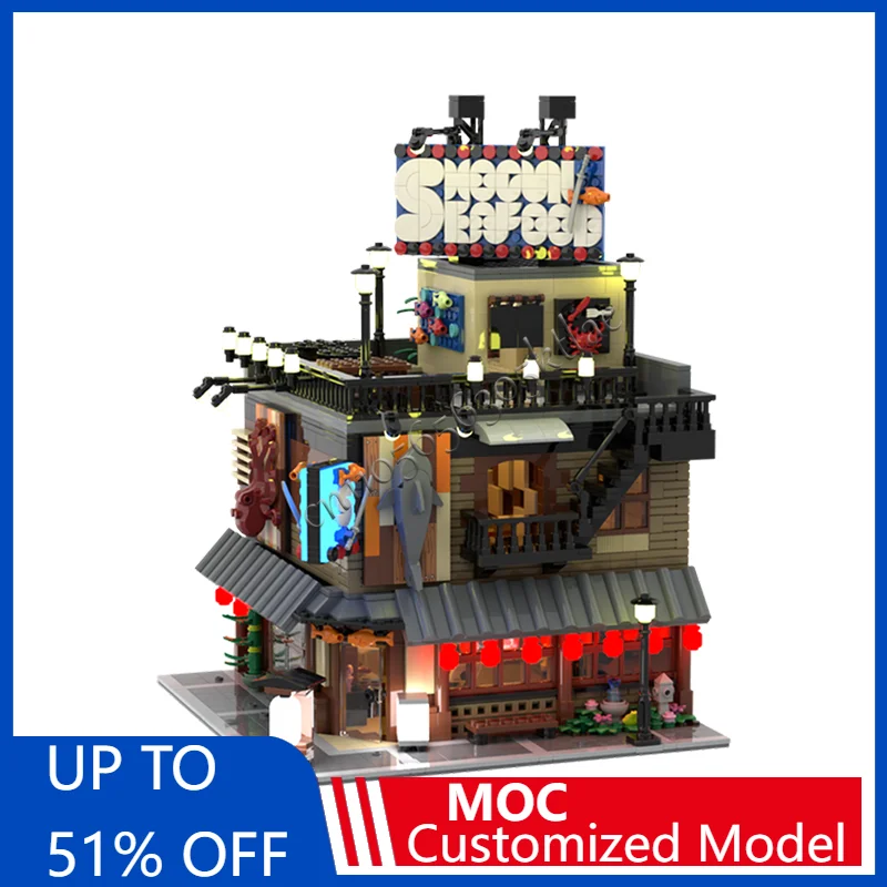 

2765 PCS MOC Creative City Street View Modular Seafood Restaurant Model Architecture Building Block Kid Assembly Bricks Toy Gift