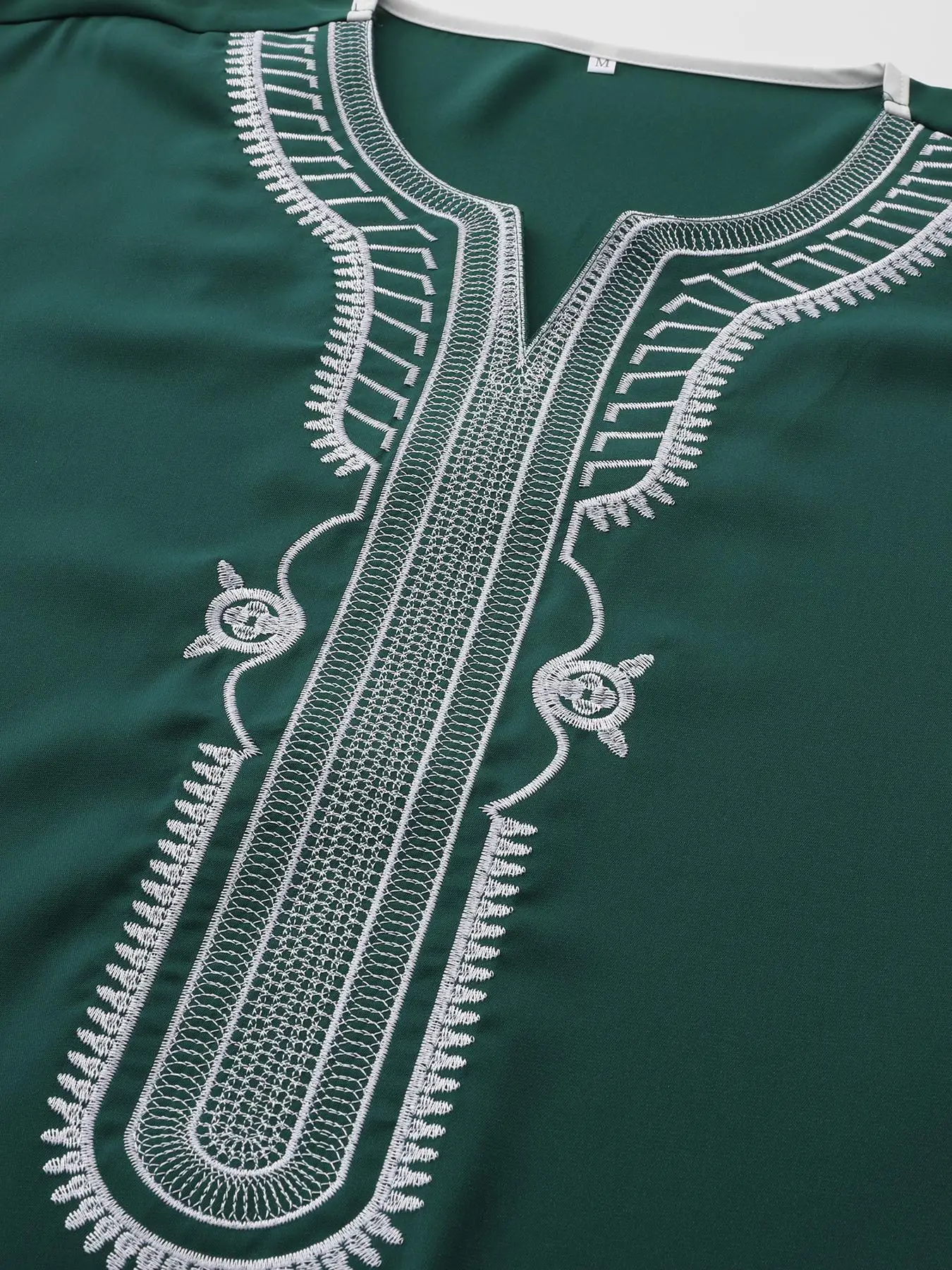 Green Embroidered African Middle Eastern Muslim Men's Overhead Long Robe Traditional Worship Clothing Ethnic Style