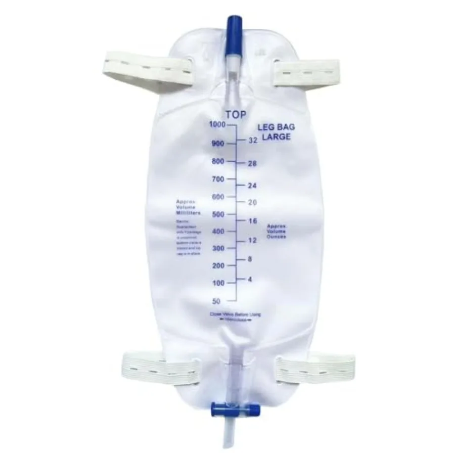 

4 Pack Easy-Tap Leg Bag, Urinary Drainage Bag, 32 oz, Anti-Reflux Valve, T-Tap Drain, Cloth Straps