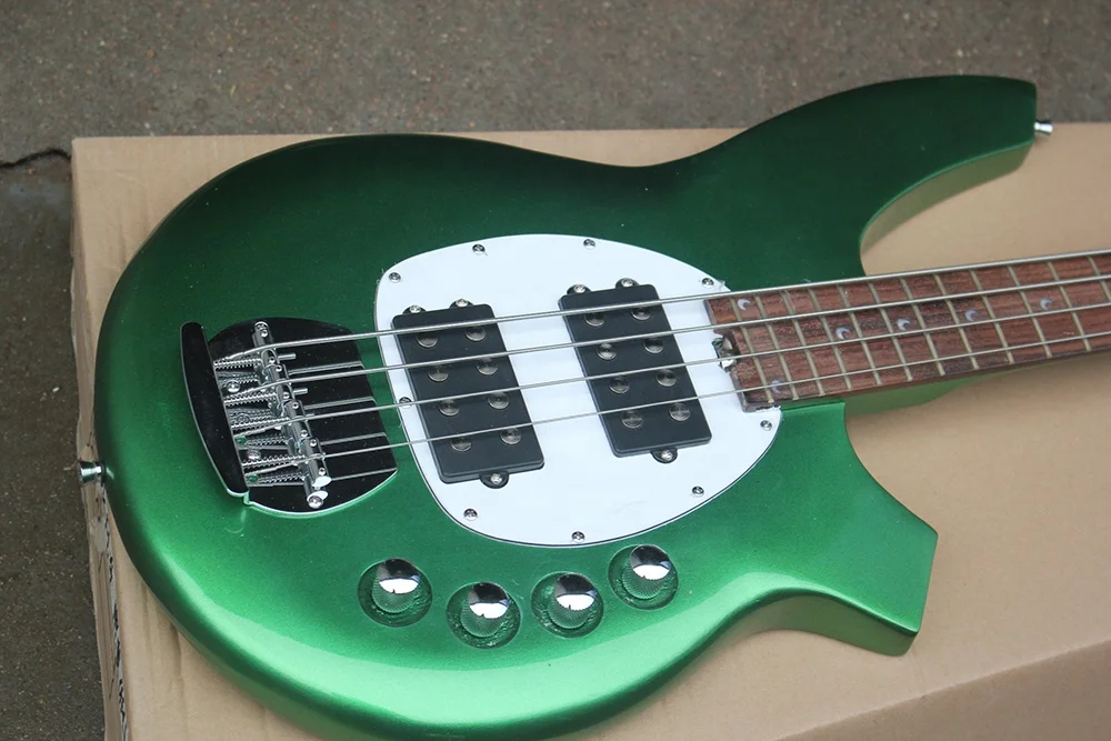 Flyoung Musical Instrument High Quality Electric Bass Guitar Metal Green 4 Strings Bass