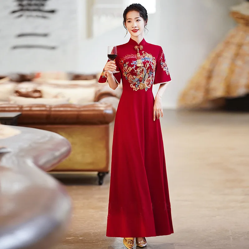 Chinese Cheongsam Wedding Toast Dress Female Bride New Spring Engagement Thank You Banquet Arm Covering