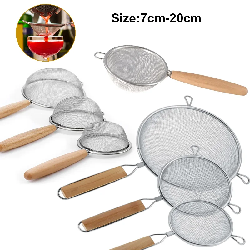 

1-3pcs Stainlesss Steel Mesh Filter Spoon with Wooden Handle Flour Filter Spoon Household Kitchen Fried Food Filter Oil ﻿