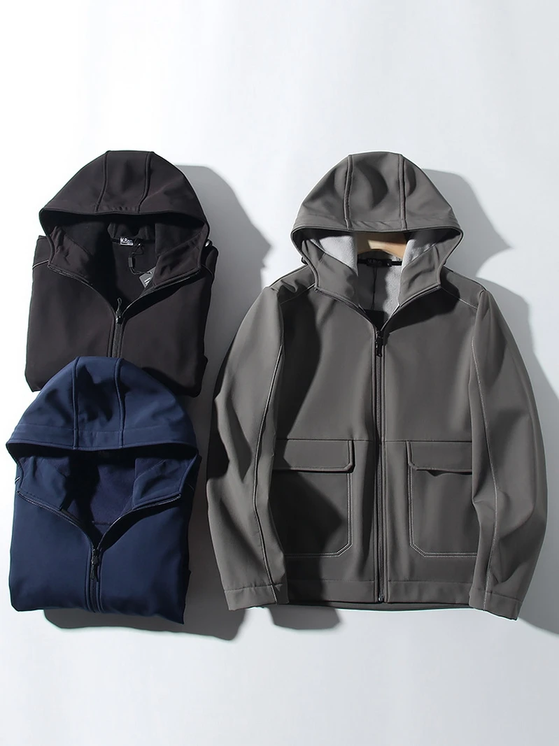 

Water-Resistant Fce-Lined Thi Casual Hooded Soft ell Jaet Men's Autumn Winter Coat 0967 Outdoor Faion Urban Sle