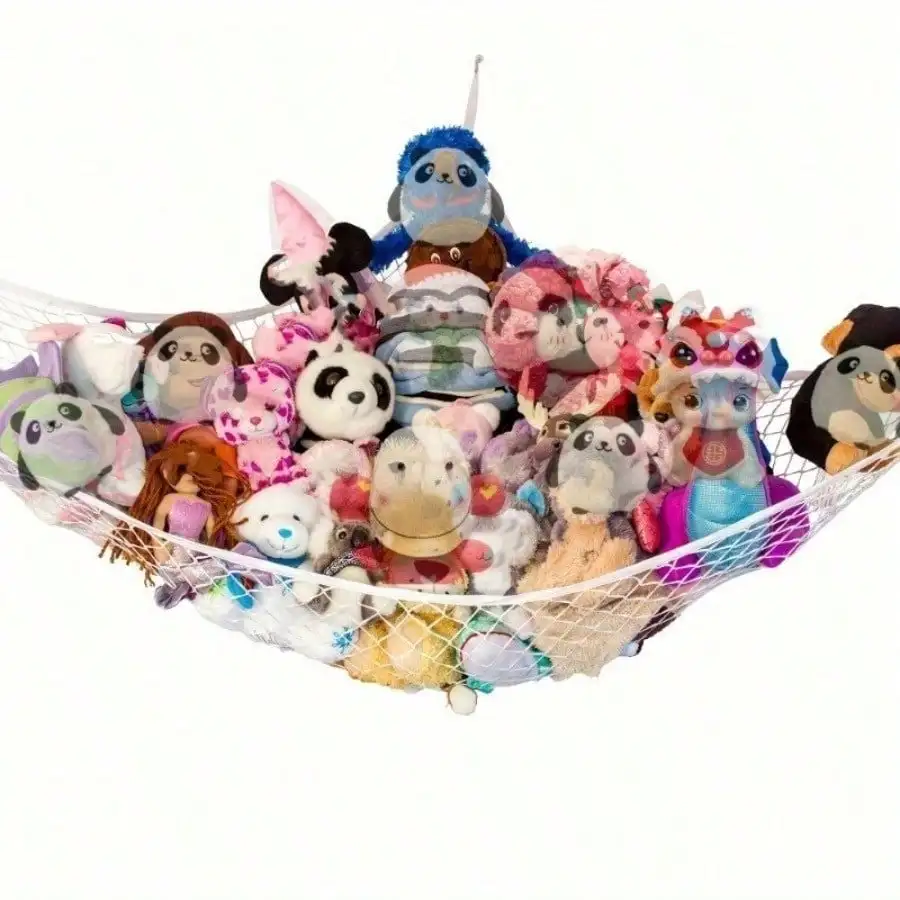 Hanging Plush Toy Storage Bag. Suitable For Storing Plush Toys In Children's Rooms. The Bag Has A Large Capacity And Can Be Hung On The Wall Without Taking Up Space. It Is A Practical Tool For Keeping The Room Tidy.