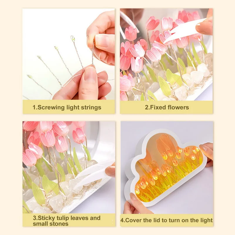 1pc à la main bricolage nuages tulipe lampes LED veilleuse miroir lampes de Table chambre ornements décoration fleur mer atmosphère lampe