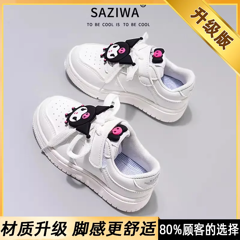 حار فتاة Kuromi Kawaii موضة أحذية رياضية بيضاء طالب الخريف والشتاء الكرتون أنيمي الطفل الترفيه عالي الكعب حذاء رياضة نمط جديد