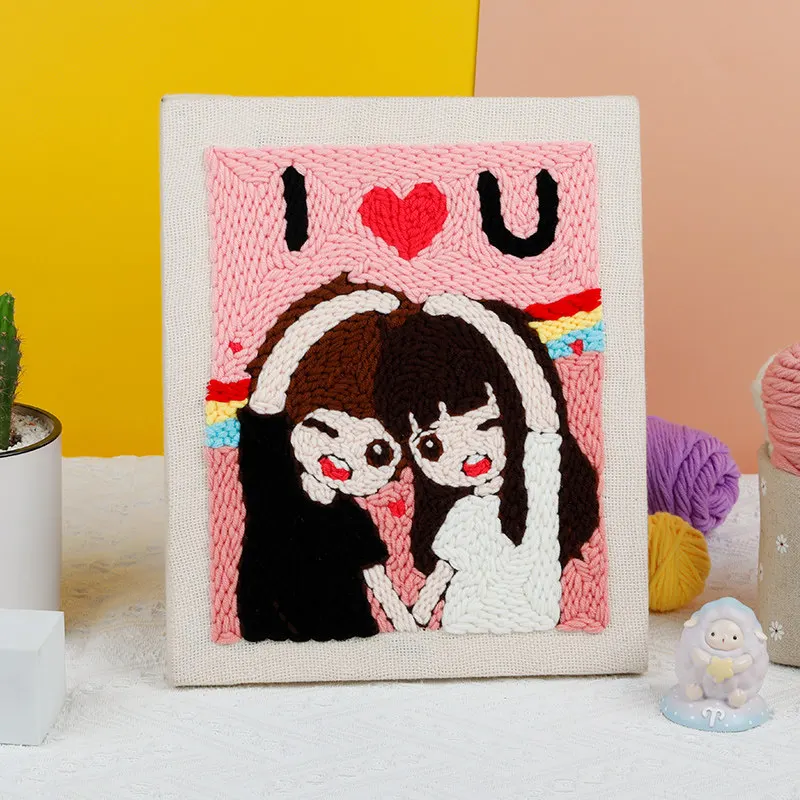 

Punch Needle Embroidery Kit For Beginners Romantic Couple Craft Set With Frame Magic Needle For Embroidery Kit Adults Home Decor