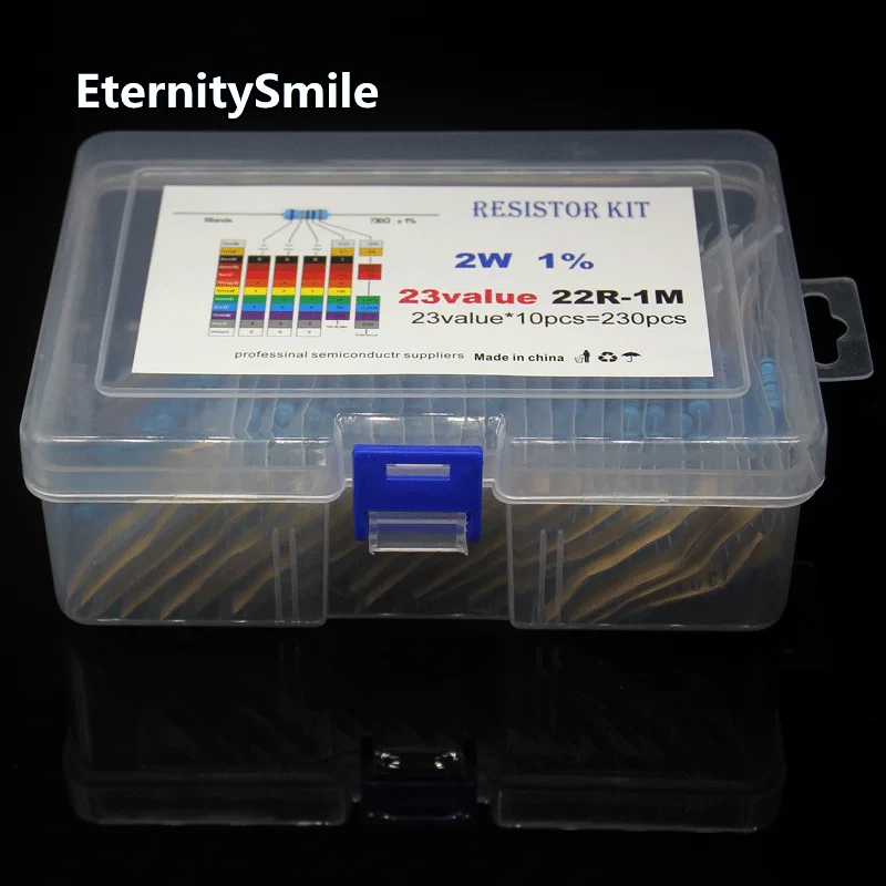 230PCS/Box 23 Values*10Pcs 2W Metal Film Resistor Kit 1% Resistor Assorted Kit Set（22R-1M Ohm）Resistance Pack
