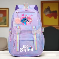 Mochila Stitch: diseño de dibujos animados de arcoíris pastel, nailon duradero con correas ajustables y mochila de viaje con múltiples bolsillos