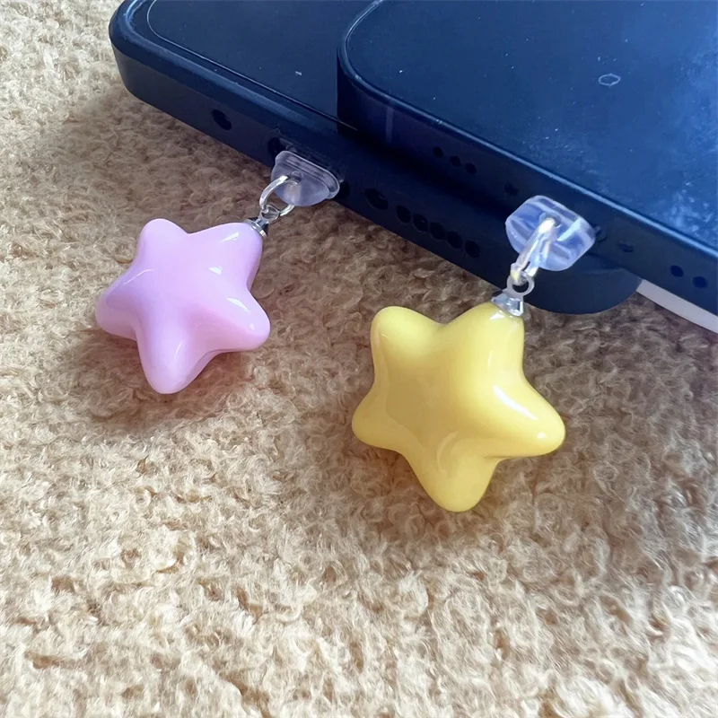 Y2k Korea Cute Candy Color Star For Phone Anti Dust Cap Charge Port Plug For iPhone Type C Dust Protection Stopper Accessorie