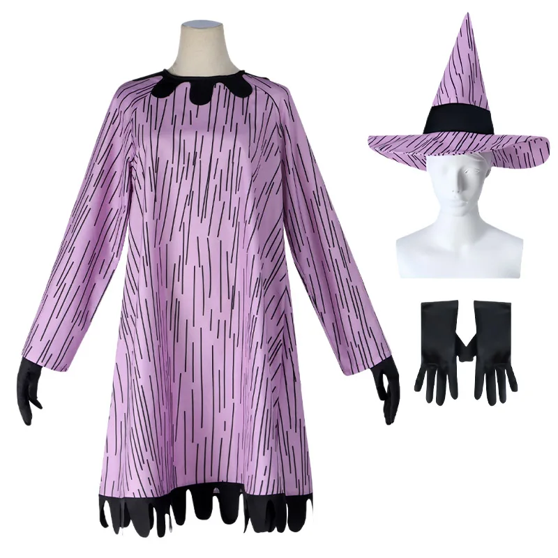 

Shock Cosplay Nightmare Cosplay Before Christmas Costume Women Disguise Witch Hat Gloves Purple Dress Clothing Halloween Suit