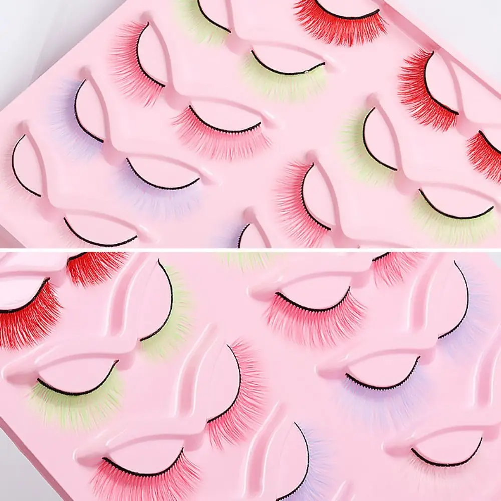 10 أزواج من الرموش الصناعية الناعمة الملونة مريحة وقابلة لإعادة الاستخدام رموش تمديد من الألياف الاصطناعية رموش اصطناعية فردية كوسبلاي