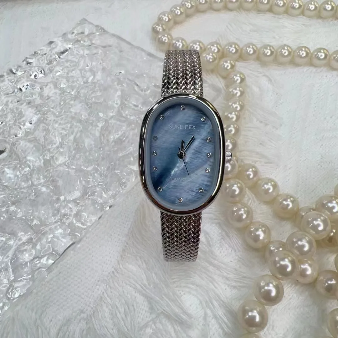 Oval fashion temperament high-end simple mesh strap quartz watch for women Fashion quartz watch Original luxury ladies watch