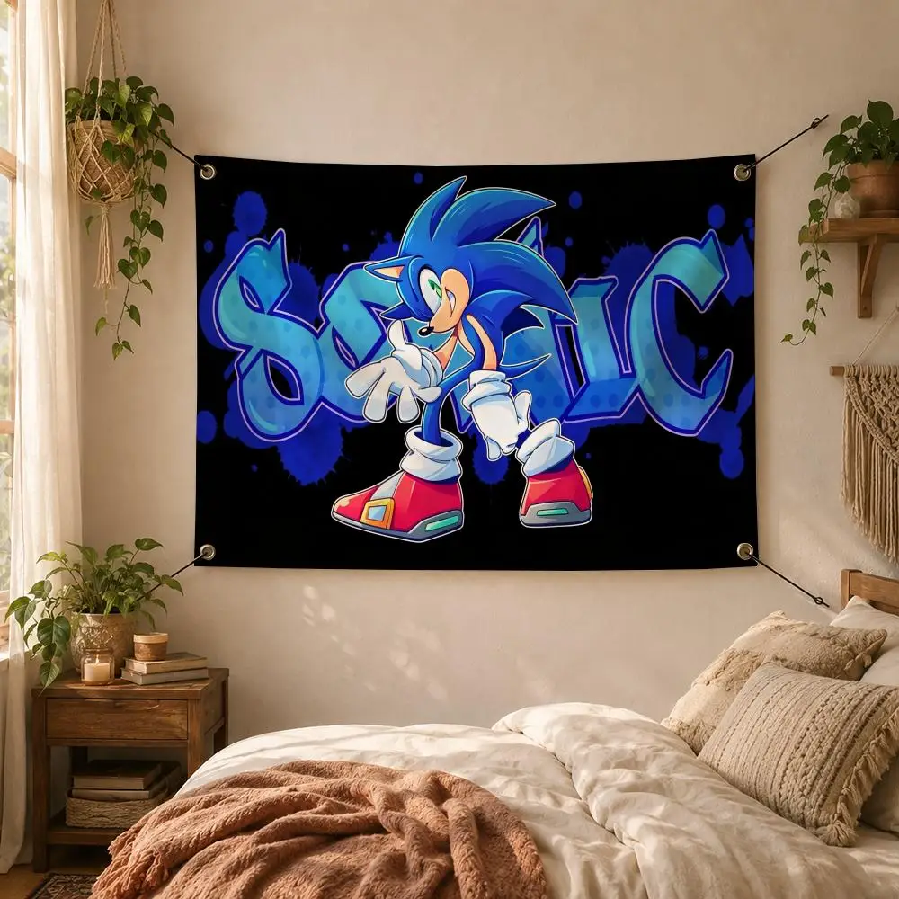 Game-Classic Sonic the Hedgehog Flags Decorative Flag Banner for Outdoor Garden Yard Camping Party Home Wall Hanging Decor