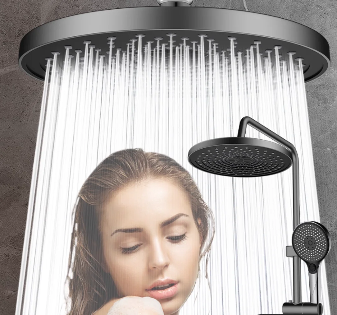 New 25CM Top Spray Large Water Volume Booster Shower Head Pressurized Single Head Home Bathroom Shower Head Set