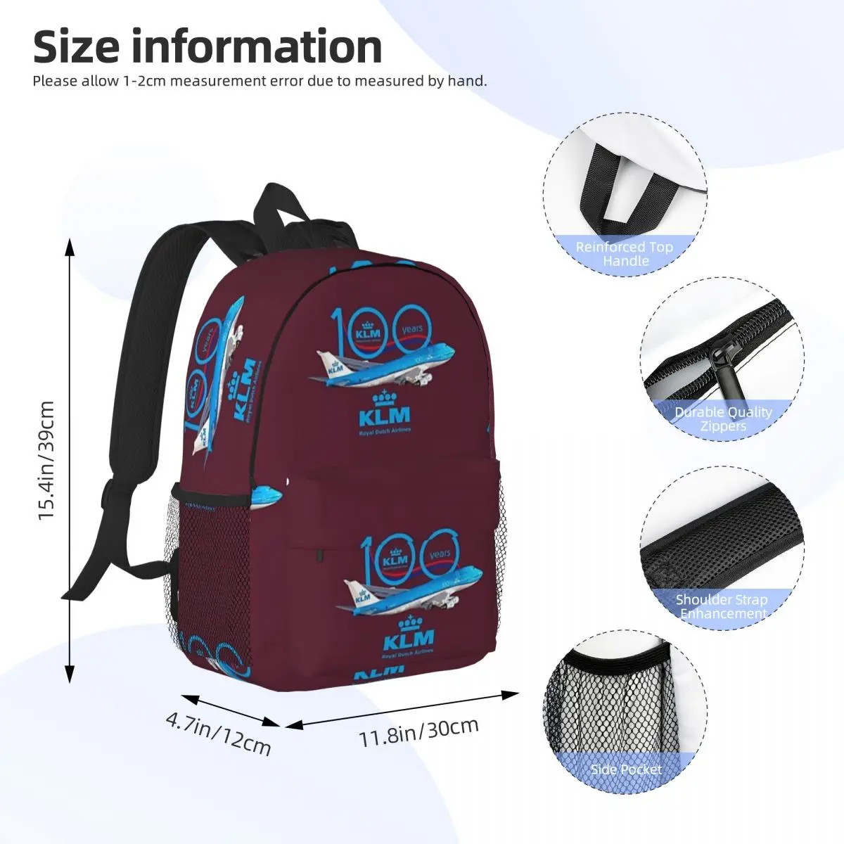 100 Years Boeing 747 Klm Royal Dutch Airlines Backpacks Teenager Bookbag Students School Bags Travel Rucksack Shoulder Bag