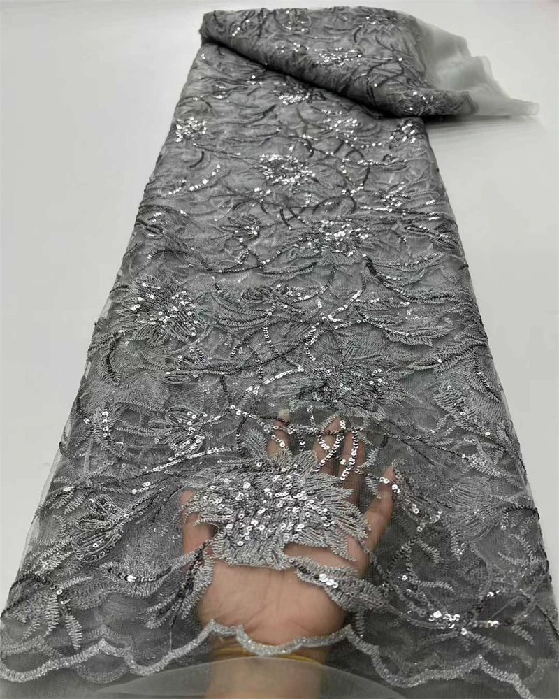 Tessuto di pizzo con perline africane di lusso Paillettes nigeriane di alta qualità Taglia per adulti per cucito di abiti da festa