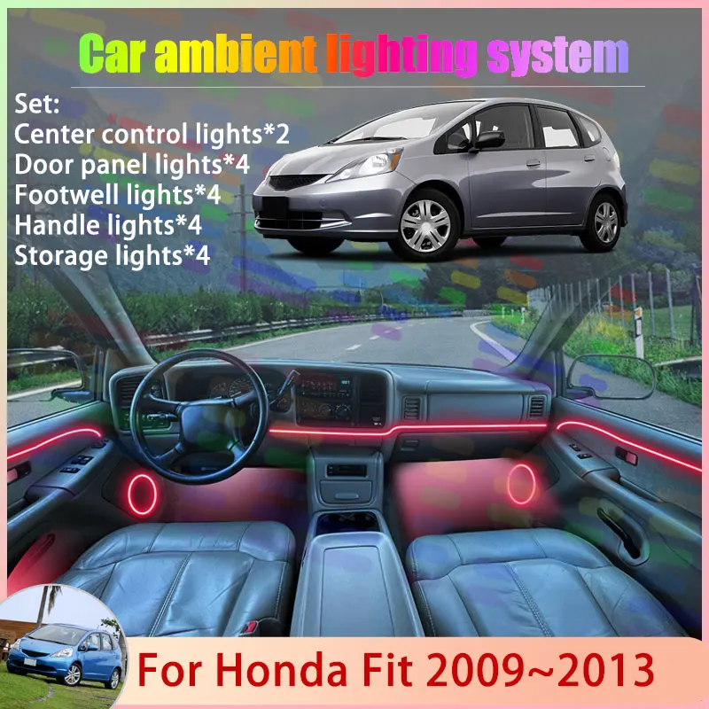 

Для Honda Fit MK2 GE GG 2009 ~ 2013 GE6 GE7 GE8 GE9 2/18 в 1, автомобильная атмосферная лампа, абажур RGB, ансамбль, стример, набор атмосферы