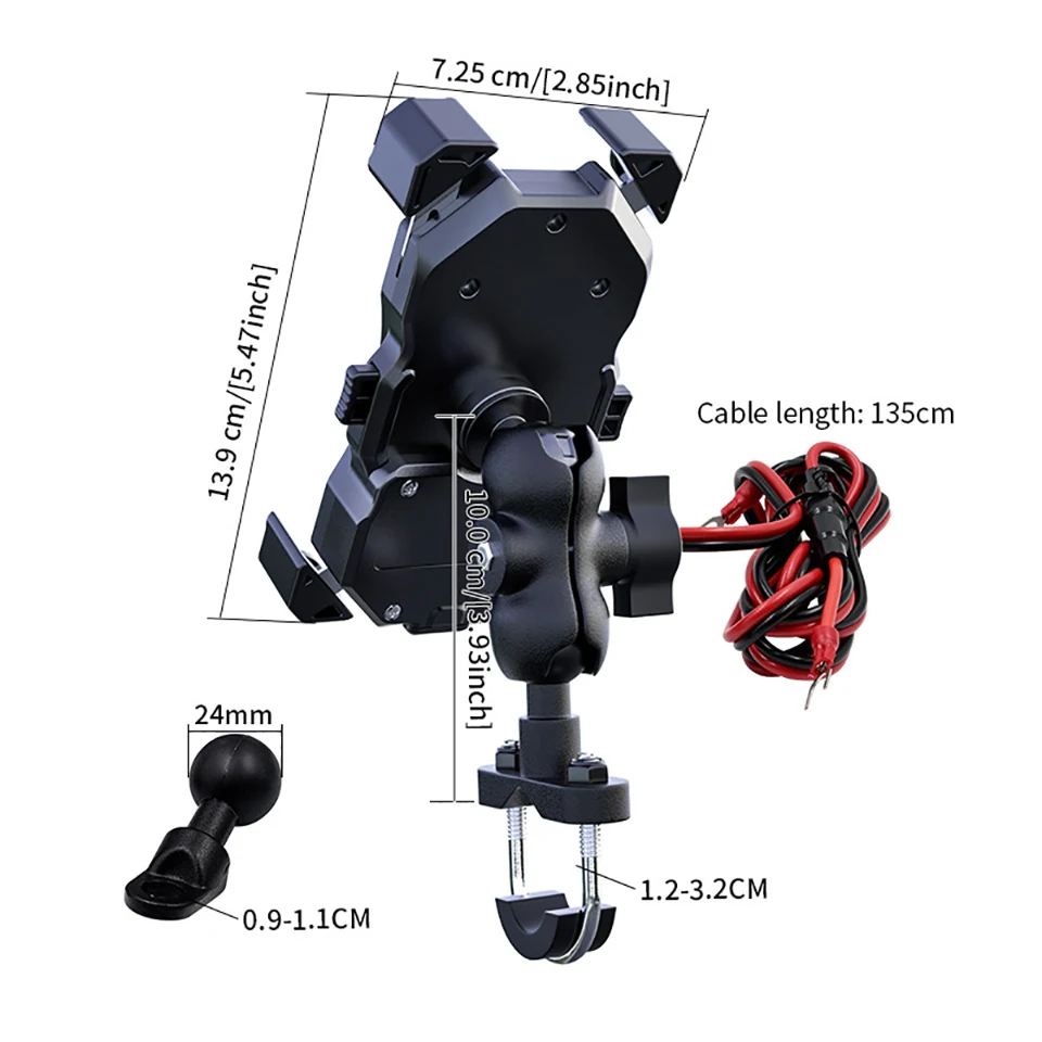 HKGK-Suporte de telefone móvel para motocicleta, Carregamento sem fio, QC3.0 USB Qi Charger, Navegação GPS, Suporte de montagem